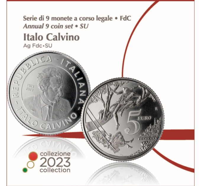 Italien Euro set BU + 5-Euro-Silbermünze 2023 - 100. Geburtstag von Italo Calvino